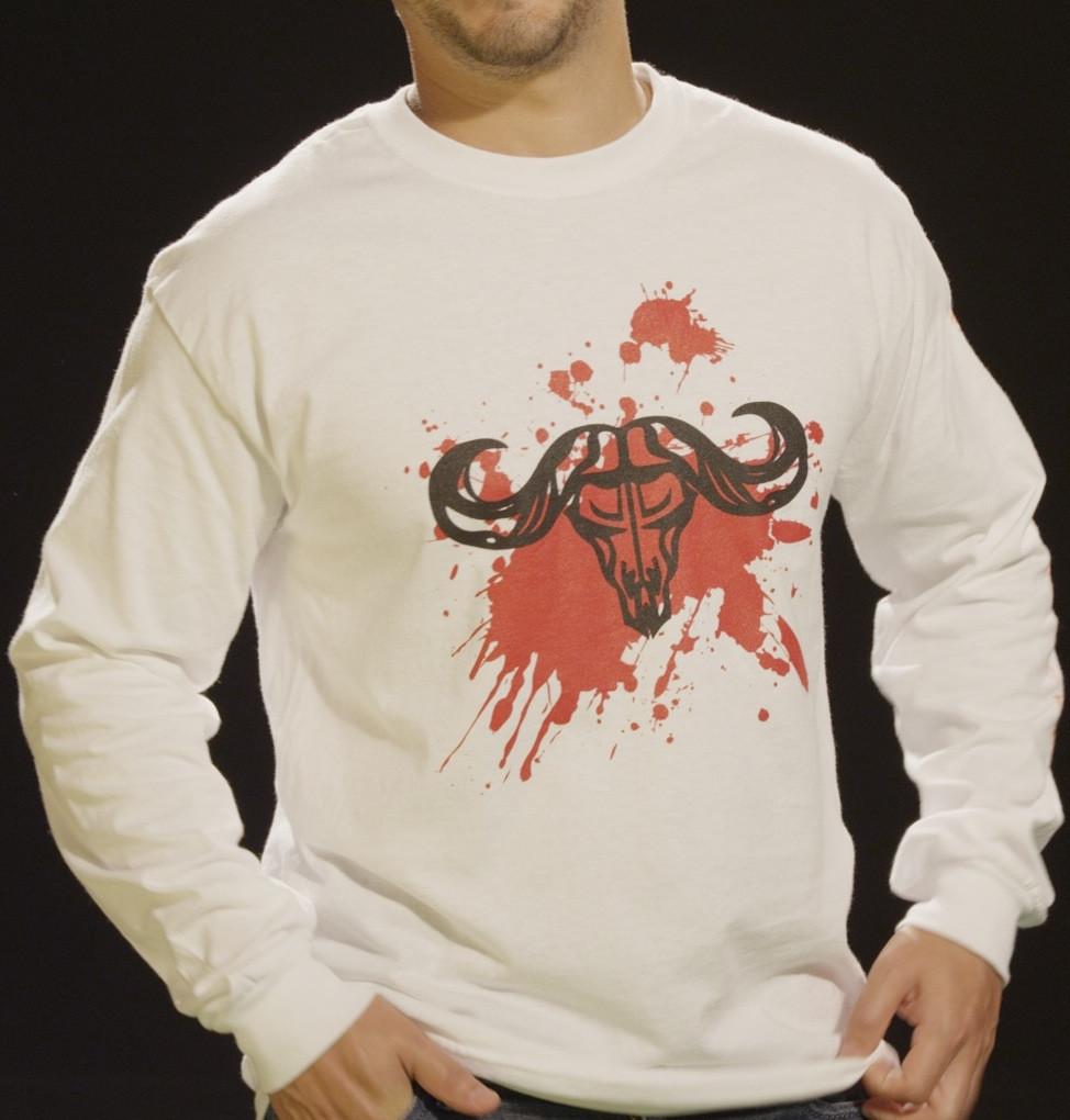 Rum Bum Outdoors White Long Sleeve T-Shirt w/ Blood Splatter Logo